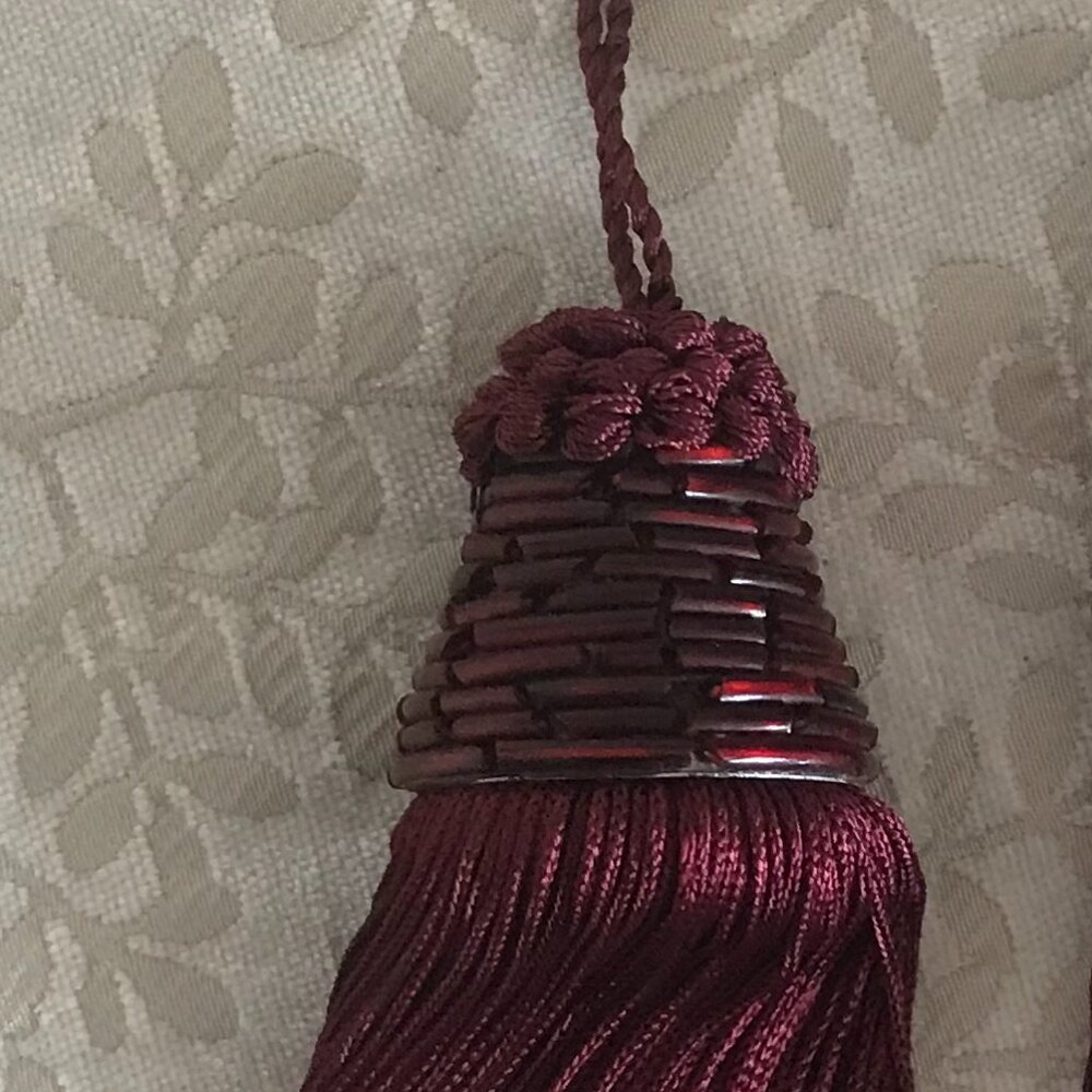BURGUNDY RED TASSELS WITH BEADING PAIR OF 2 - Picture 2 of 2